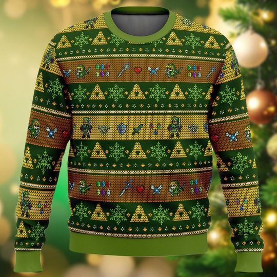 Christmas Link Adventure Zelda Ugly Sweater, Legend Of Zelda Shirt, Tears Of The Kingdom, Princess Zelda, Zelda Korok Christmas Sweater