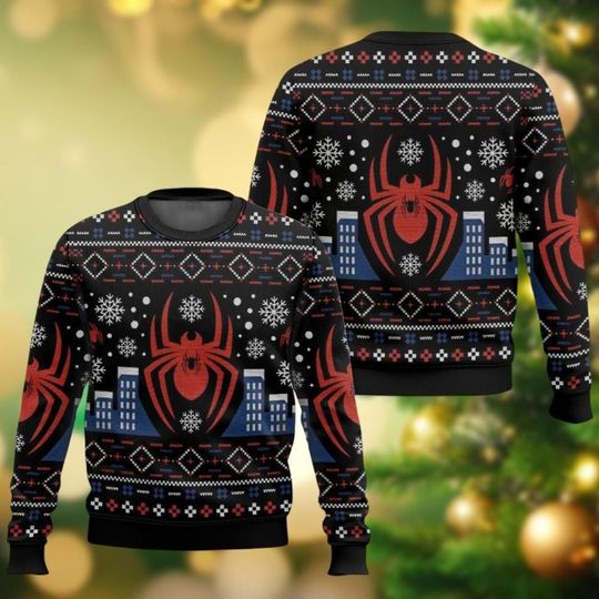 Christmas Spider Man Ugly Sweater, Miles Gonzalo Morales Ugly Christmas Sweater, Miles Morales Sweater Family, Spiderman Movie Sweater