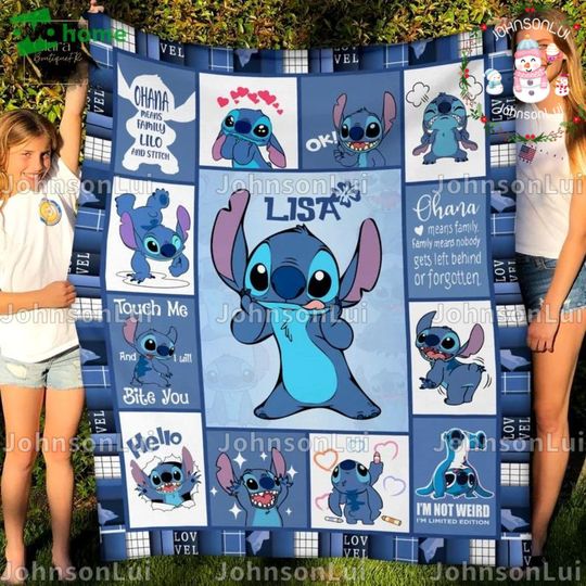 Disney Lilo and Stitch Vintage Quilt Blanket, Stitch Christmas Cozy Quilt Blanket, Bedding Blanket, Christmas Bedding Blanket, Home Decor