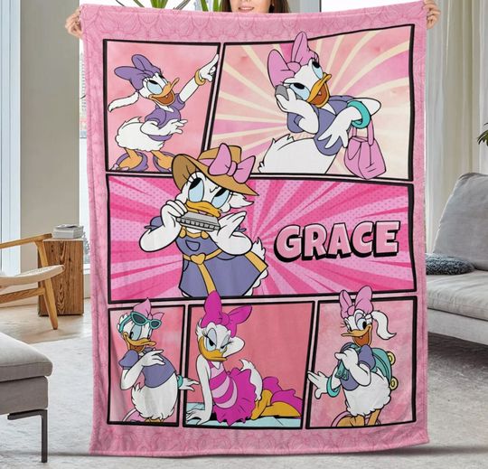 Personalized Disneyland Duck Blanket, Custom Cute Daisy Blanket, Funny Duck Blanket, Birthday Xmas Gift for Adult Kid Teen Baby