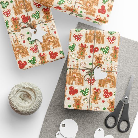 Disney Christmas Wrapping Papers - Gingerbread Cookies | Disney Accessories | Minnie & Mickey Holiday Very Merry Xmas | Goofy Pluto Donald
