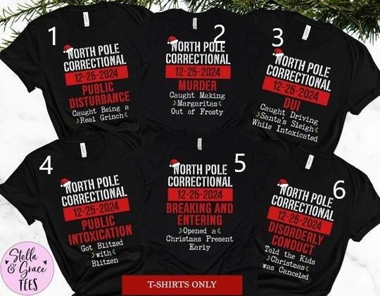 Matching Family Christmas Shirts, North Pole Correctional, Funny Group Christmas Tshirts, Holiday Tshirts, Xmas Festive Mom Dad Kids Tees
