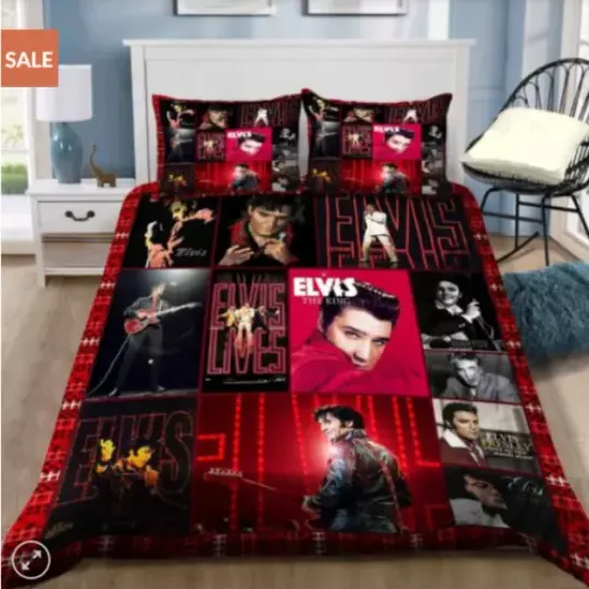 Music Gift Idea, Elvis Presley King of Rock and Roll ver6 Duvet Cover Set