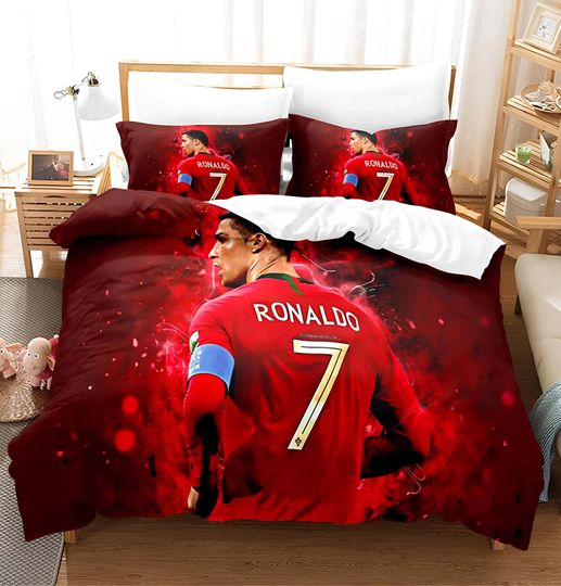 Cristiano Ronaldo Duvet Cover, Cristiano Ronaldo Fan Bedding Set,Soccer Duvet Cover Set