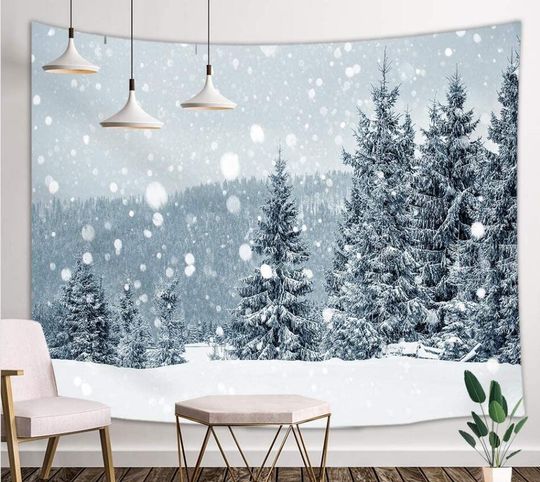 Winter Tapestry Pine Forest Snow Scene Wall Hanging Snowing Background Christmas Party Decoration New Year Photo Booth Xmas