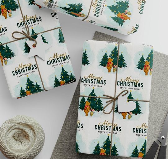 Winnie the Pooh and piglet Wrapping Paper- Christmas Trees