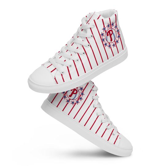 Phillies Baseballs & Stars Pinstripe Mens High Top Canvas Sneakers
