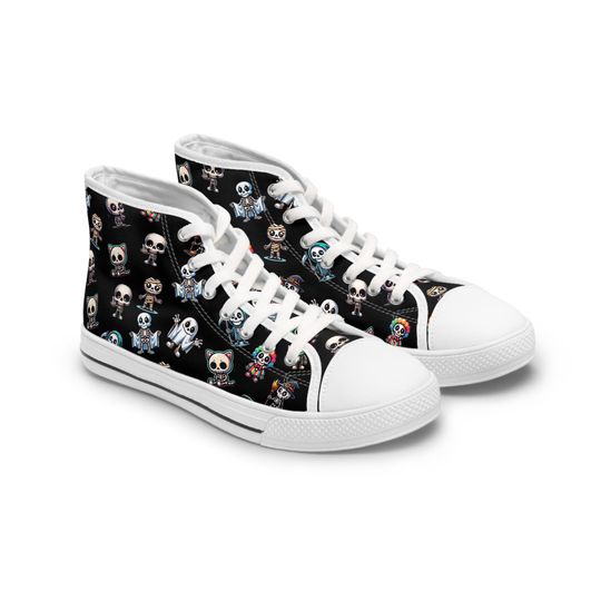 Creepy Little Friends Women's High Top Sneakers, Unique Horror Shoes, Spooky Design Sneakers, Halloween Sneakers, Goth High Tops