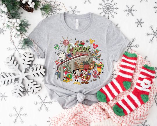 Vintage Disney Epcot Christmas Shirt, Mickey Friends Christmas Shirt, Family Vacation Tee,Mickey's Very Merry Christmas,Joy to the World Tee