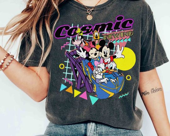 Vintage 80's Style Cosmic Rewind Mickey and Friends T-shirt, Disney Epcot Center Matching Tee, Disneyland Family Vacation 2024 Trip