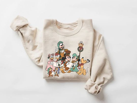 Retro Disney Merry Christmas Sweatshirt,Mickey And Friends Christmas Carols Shirt,Disney Christmas Party Matching Tee,Disney Holiday Sweater