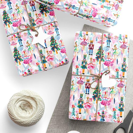 Christmas Wrapping Paper, Christmas Nutcrackers and Ballerina Wrapping Paper, Preppy Christmas Wrapping Paper, Pink Christmas Wrapping Paper