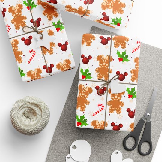 Christmas Disney Wrapping Paper Minnie Gingerbread Mickey Ornament Holiday Gift Wrap Xmas Present Wrap Festive Gift Packaging