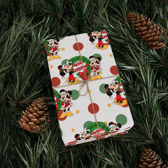 Discover Disney Christmas Wrapping Papers Mickey and Minnie Design Merry Christmas Gift Wrap Roll Holiday Gift Wrap Kids Presents Festive Wrapping