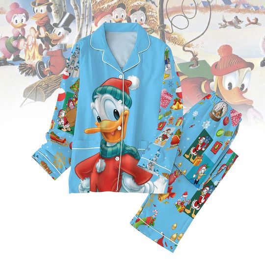 Christmas Donald Duck Pajamas Set, Disney Cartoon Santa Hat Pj Set, Disneyworld Holiday Pajamas, Magic Kingdom Gift For Kids Man Women
