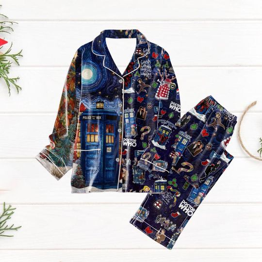 Dr Who Tv Show Pajamas, Dr Who Series Shirt, Doctor Who Sitcom Pajamas, Police Box Tardit Holiday Pajamas, Doctor Who Christmas Pajamas