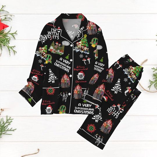 Supernatural Movie Xmas Pajamas, Supernatural Sitcom Pajamas, Winchester Brothers Pajamas, Supernatural Series Shirt, Sam Dean Gift