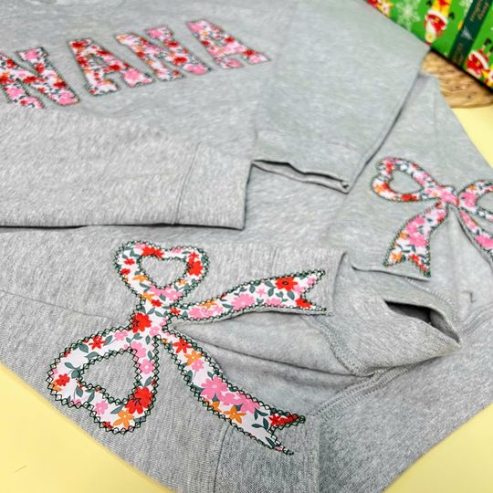 Custom Mama Side Bow Sweatshirt, Mama Nana Gifts, Nana Embroidered Applique Side Bow Sweatshirt, Hoodie for Mama, Side Bow Trendy