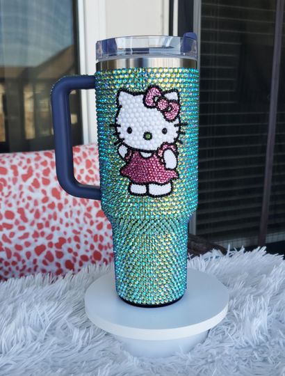 Stanley Tumbler 40oz| Rhinestone Stanley 40oz Tumbler/ Bling Tumbler/ Bedazzled Tumbler/Hello Kitty