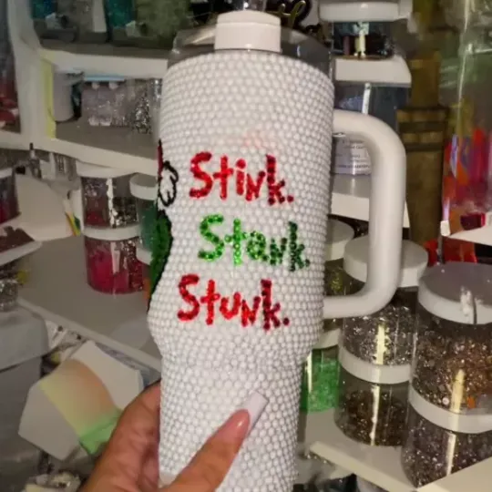 40oz Rhinestone Bling Tumbler Christmas, Rhinestone Tumbler, Merry Grin