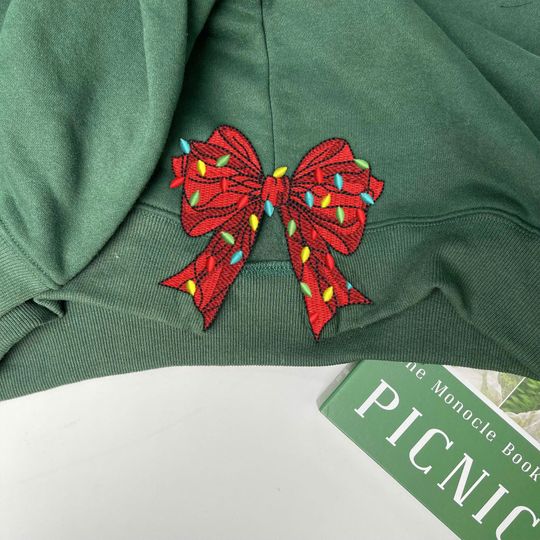 CHRISTMAS EMBROIDERED SWEATSHIRT, Merry Side Bow Cut-Out Sweatshirt, Plaid Christmas Pullover, Trendy Coquette Bow, Side Bow Sweatshirt