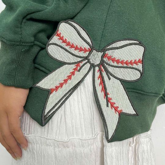 CHRISTMAS EMBROIDERED SWEATSHIRT, Baseball Side Bow Cut-Out Sweatshirt, Plaid Christmas Pullover, Trendy Coquette Bow, Side Bow Sweatshirt