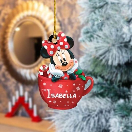 Personalized Minnie Mouse Christmas Ornament, Minnie Tea Cup Ornament, Minnie Christmas Ornament, Minnie Tree Ornament, Kids Disney Ornament