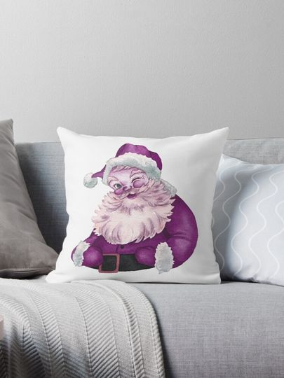 Retro Vintage Pink Santa Claus Pillow