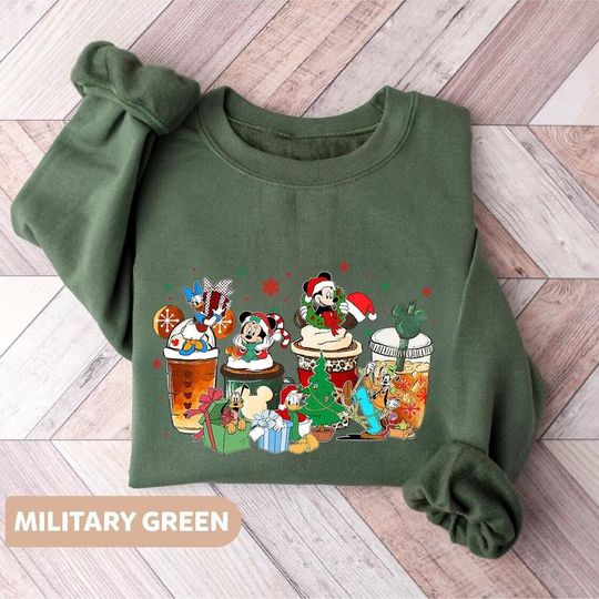 Disney Mickey And Friends Christmas Coffee T-shirt, Disney Christmas Shirt, Christmas Tea Coffee Sweater, Disney Family Matching 2024 Shirts