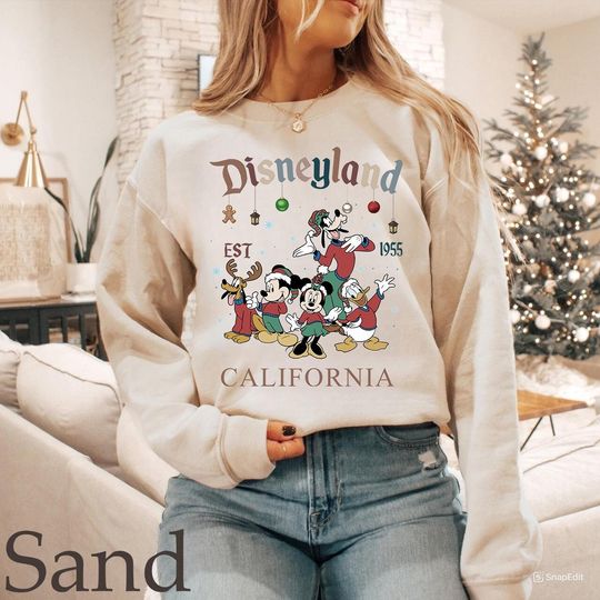 Vintage Disneyland Christmas Sweatshirt, Mickey and Friends Christmas Shirt, Christmas Family Matching Tee, Disneyland Est 1955 Christmas