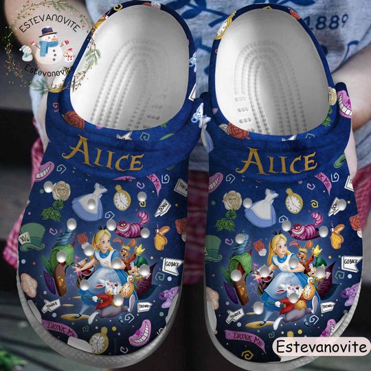 Alice In Wonderland Christmas Slipper, Christmas Custom Shoes, Christmas Clogs