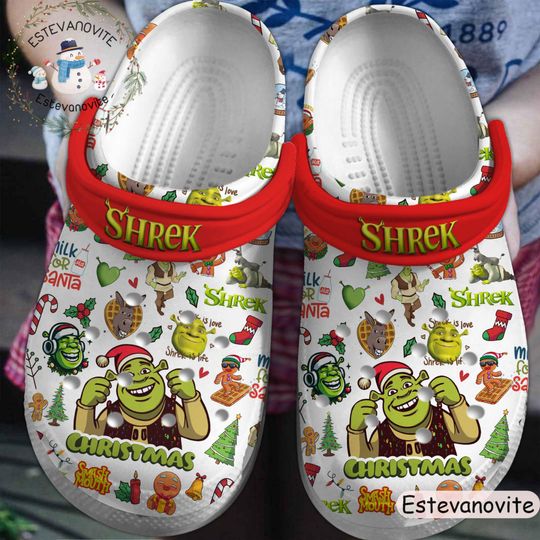 Shrek Christmas Slipper, Shrek Christmas Custom Shoes, Christmas Clogs