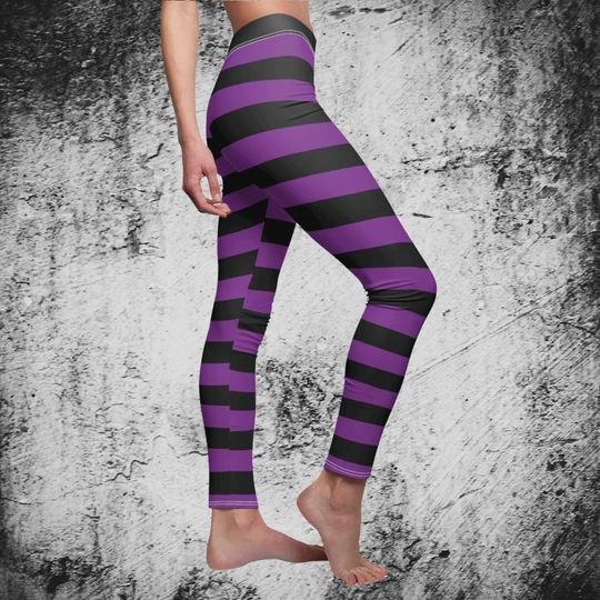 Black and Purple Striped Leggings Halloween Costume Leggings For Women Witch Leggings Adult Witch Costume Yoga Pants Halloween Witch Costume