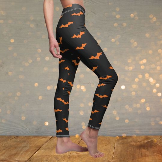 Black and Orange Bat Leggings Halloween Costume Leggings For Women Yoga Witch Leggings Adult Matching Witch Pants Halloween Witch Costume