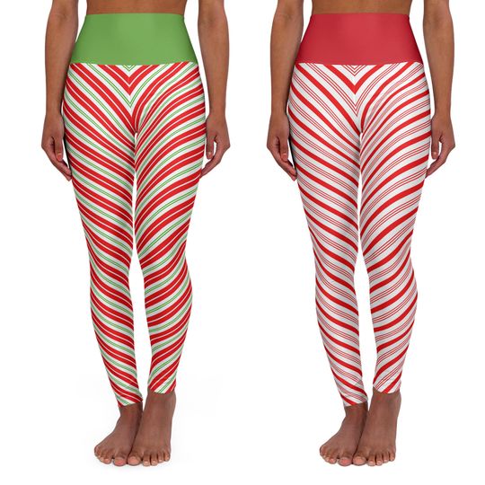 Christmas Candy Cane High Waisted Yoga Leggings, Holiday Leggings, Festive Christmas Apparel