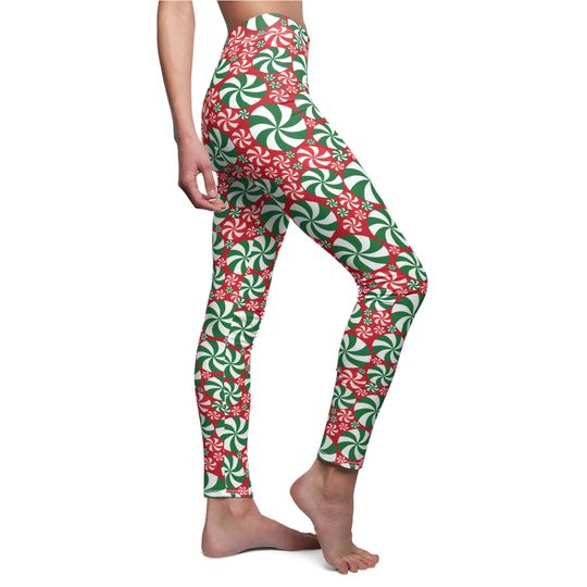 Green and Red Peppermint Leggings in red