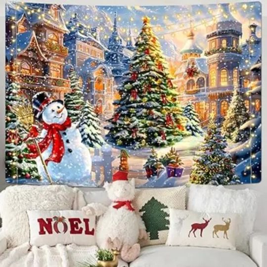 Christmas Tapestry Xmas Tree Snowman Tapestries Winter Snow Christmas Decoration