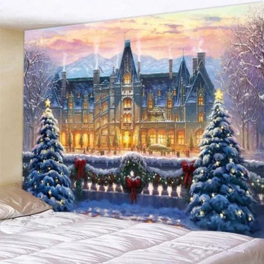 Night Christmas Tree Tapestry Wall Hanging