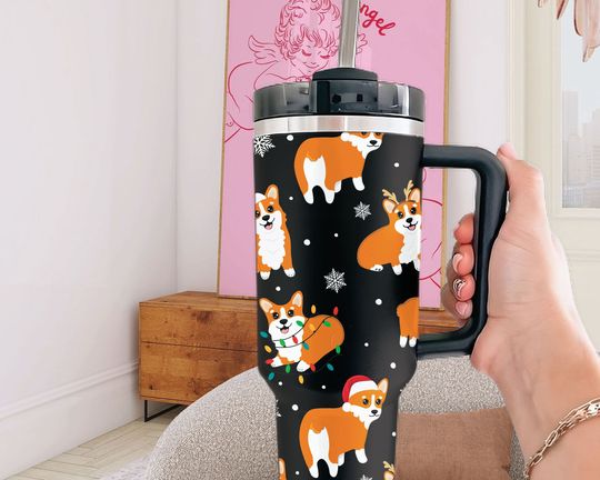 Corgi Dog Christmas Tumbler 40oz, Dog Lover Christmas Cup, Hot Drinks Christmas Corgi Tumbler, Merry Christmas Dog Mom Gift, Cute Corgi