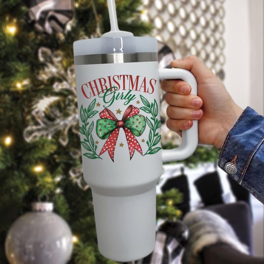Christmas Coquette Bow Tumbler 40oz, Christmas Girly Aesthetic Tumbler, Retro Coquette Christmas Tumbler, Holiday Gift for Her