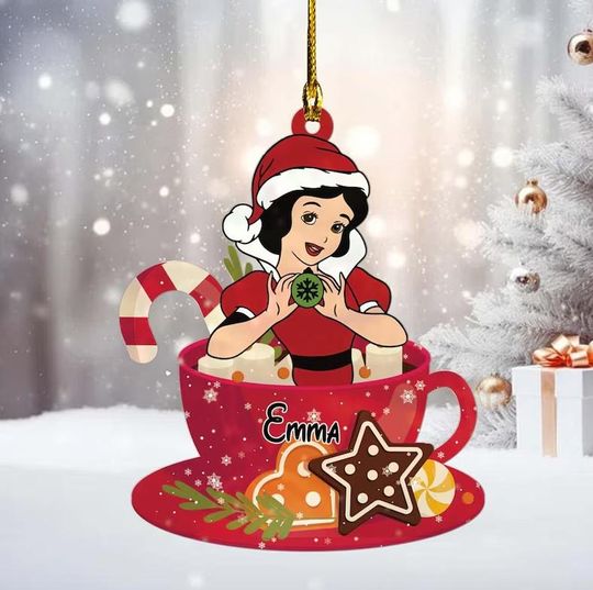 Personalized Disney Princess Tea Cup Christmas Ornament, Snow White Christmas Ornament, Princess Snow White Ornament, Kids Ornament