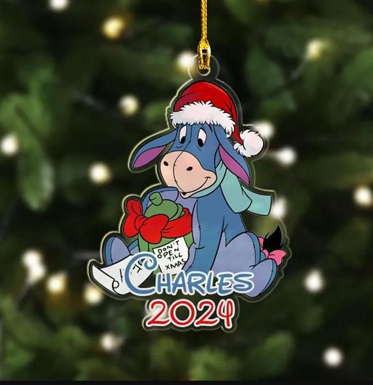 Customized Eeyore Christmas Ornament, Eeyore Ornament, Donkey Christmas Ornament, Disney Eeyore Ornament, Pooh Santa Hat, Kids Ornament