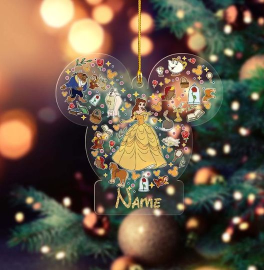 Personalized Princess Belle Ornament, Disney Princess Christmas Ornament, Disney Belle Christmas Ornament, Princess Ornament, Kids Ornament