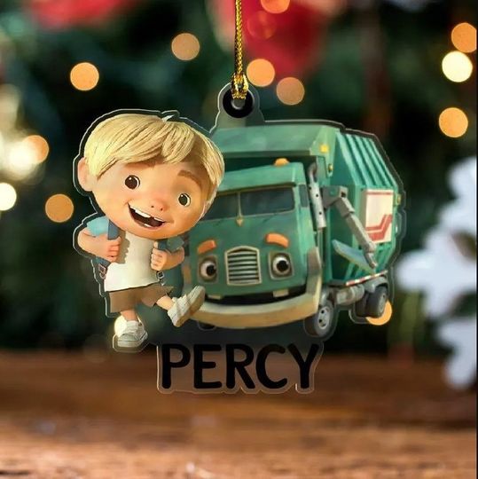 Personalized Trash Truck Christmas Ornaments, Trash Truck Ornament, Giant Jack Ornament, Garbage Truck Ornament, Kid Ornament, Kids Ornament