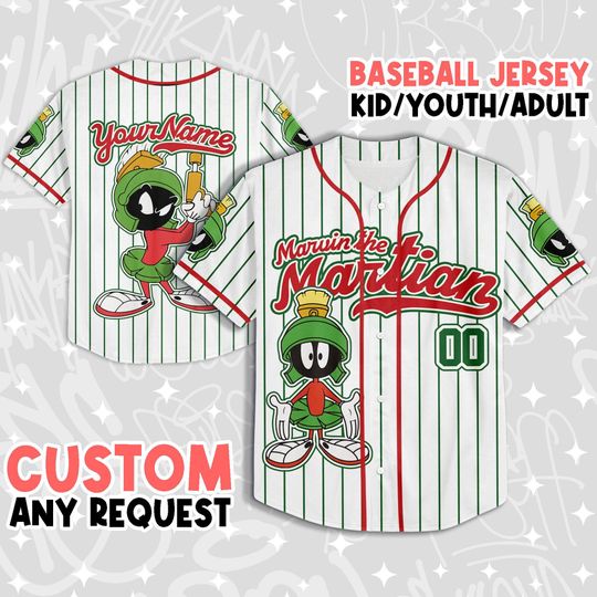 Personalized Marvin the Martian Baseball Jersey, Custom Marvin the Martian Jersey, Looney Tune Marvin the Martian Jersey
