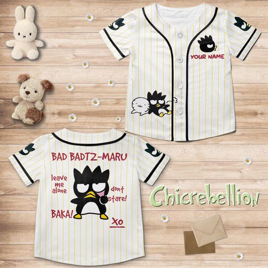 Personalized Badtz Maru Team Baseball Jersey, Saniro Jersey Shirt, Maru Sanrio Baseball Shirt, Baseball Jersey Shirt