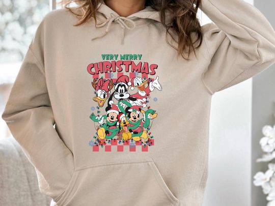 Very Merry Christmas Hoodie, Cartoon Christmas Hoodie, Disney Santa Mickey And Friends Hoodie, Christmas Family Hoodie, Gift For Christmas