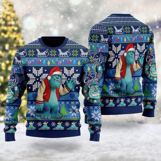 James P. Sullivan Ugly Christmas Sweater, Monster Inc Movie Xmas Sweatshirt, James P. Sullivan Monster Christmas Gift For Men Women