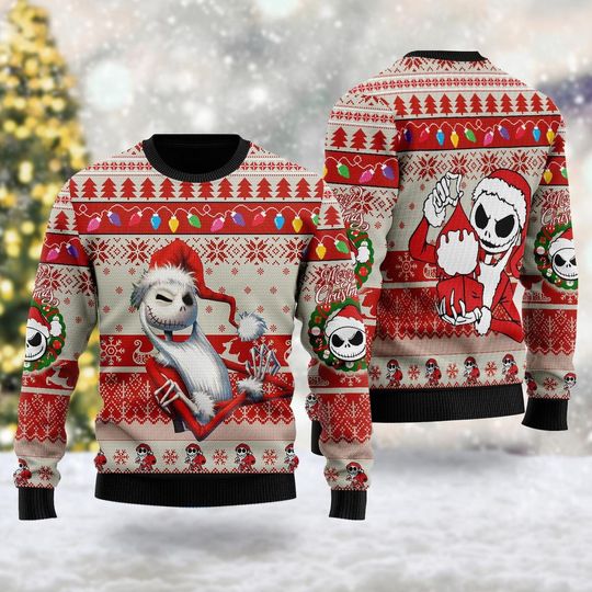 Jack Skelington Ugly Christmas Sweater, Nightmare Before Christmas Xmas Sweatshirt, Jack Skelington Christmas Gift For Men Women Kid