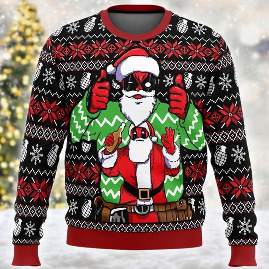 Santa Deadpool Christmas Ugly Sweatshirt, Superhero Christmas Sweater, Deadpool Xmas Holiday Shirt, Christmas Gift for Men Women Kid